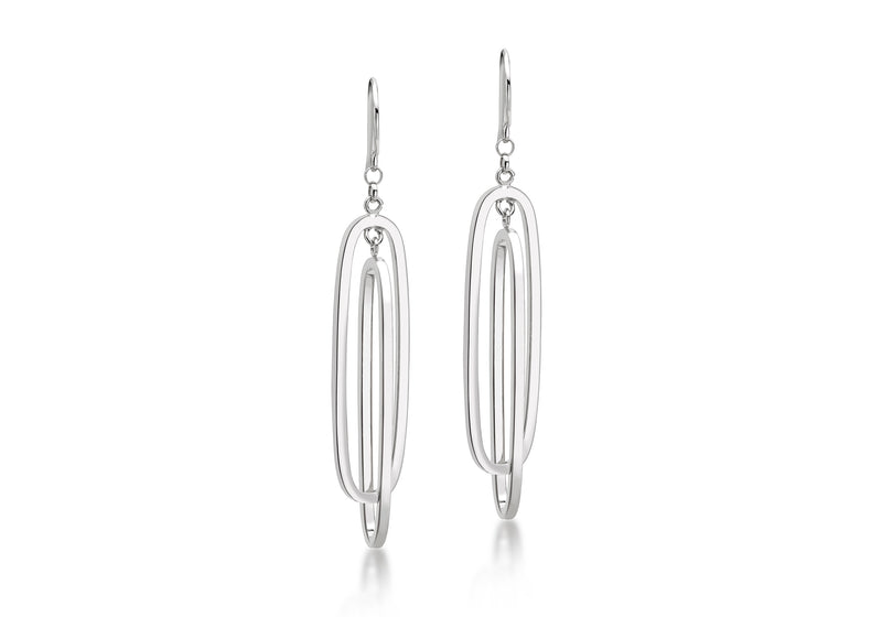 9ct White Gold Double Oval Drop Earrings