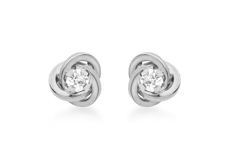 9ct White Gold Zirconia  7mm Knot Stud Earrings