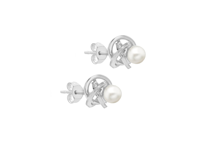 9ct White Gold Pearl Knot Stud Earrings