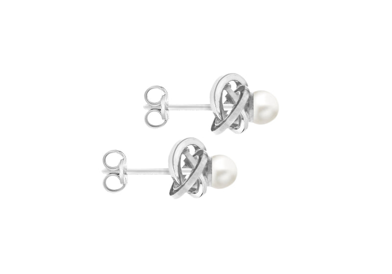 9ct White Gold Pearl Knot Stud Earrings