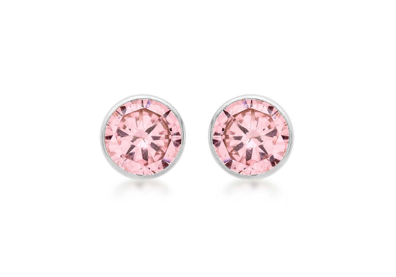 9ct White Gold 5mm Pink Zirconia  Stud Earrings