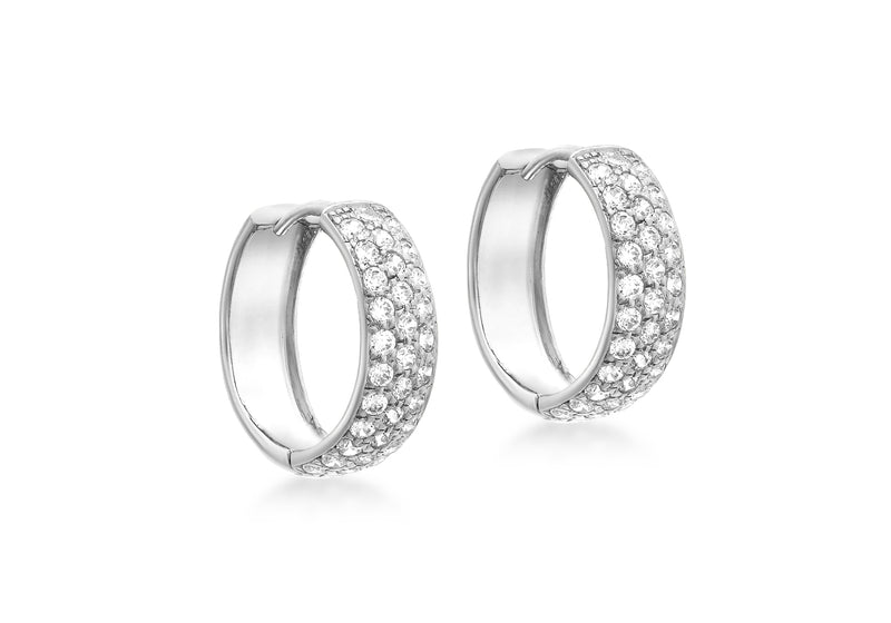9ct White Gold Zirconia  Pave Set 16mm Huggy Earrings