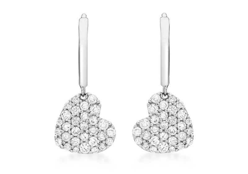 9ct White Gold Round Hoop and Zirconia  Heart Drop Earrings