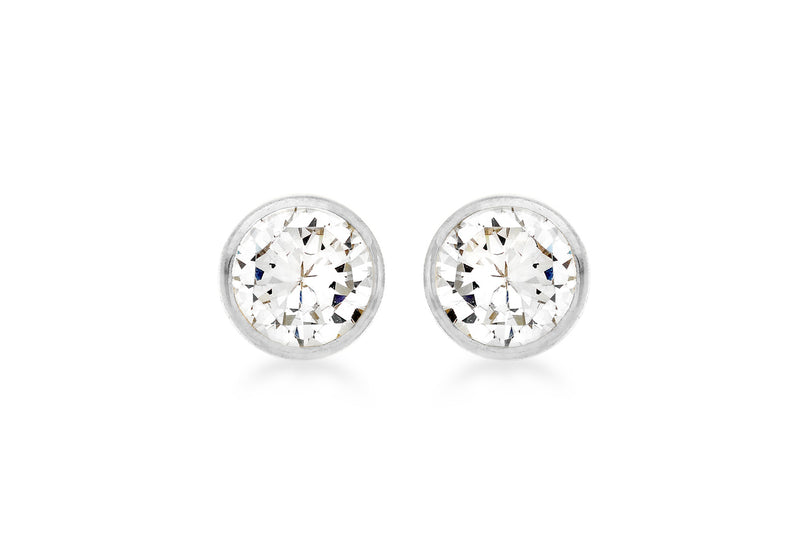 9ct White Gold 4mm Zirconia  Round Stud Earrings