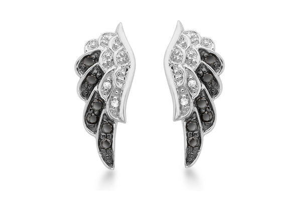 9ct White Gold 0.22t Black and White Diamond Angel Wings Stud Earrings