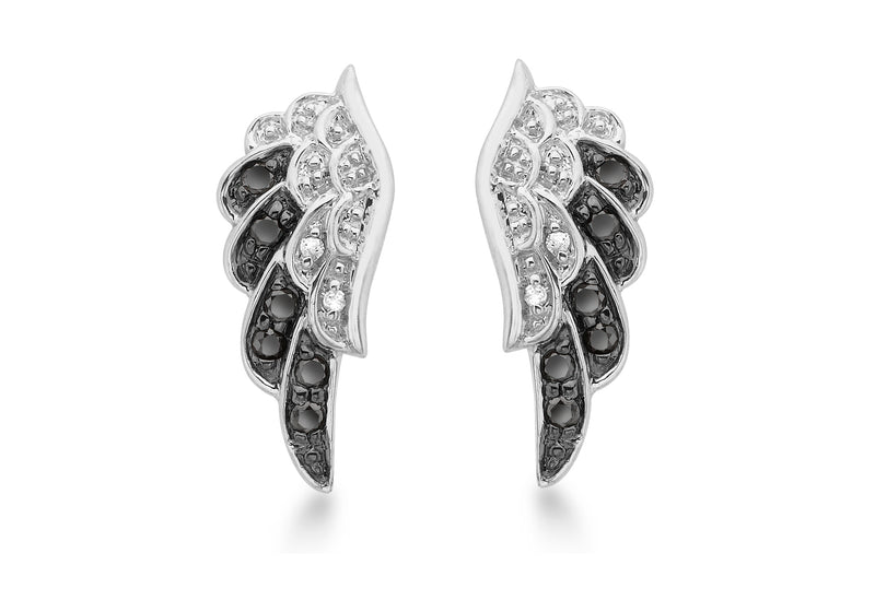 9ct White Gold 0.22t Black and White Diamond Angel Wings Stud Earrings