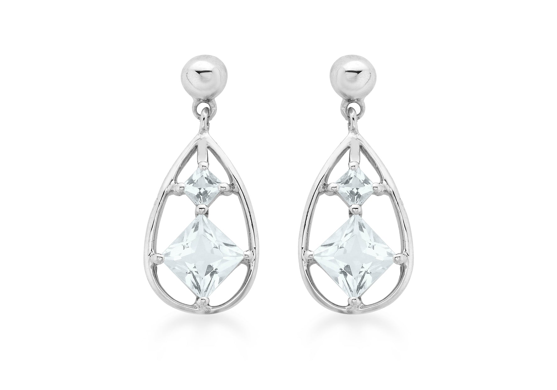 9ct White Gold Aquamarine Drop Earrings
