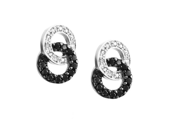 9ct White Gold 0.40t Black and White Diamond Double Hoop Stud Earrings