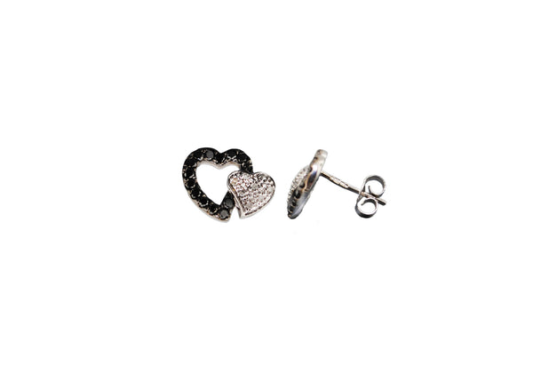 9ct White Gold 0.40t Black and White Diamond Double-Heart Stud Earrings