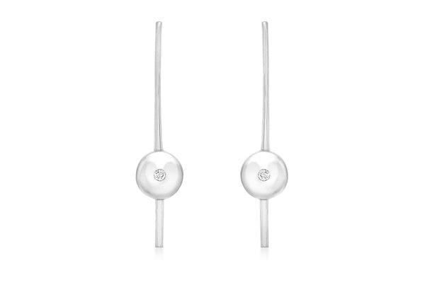 9ct White Gold 0.03t Diamond Set Circle & Bar Drop Earrings