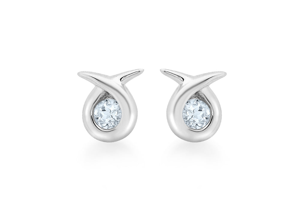 9ct White Gold Aquamarine Kiss Stud Earrings