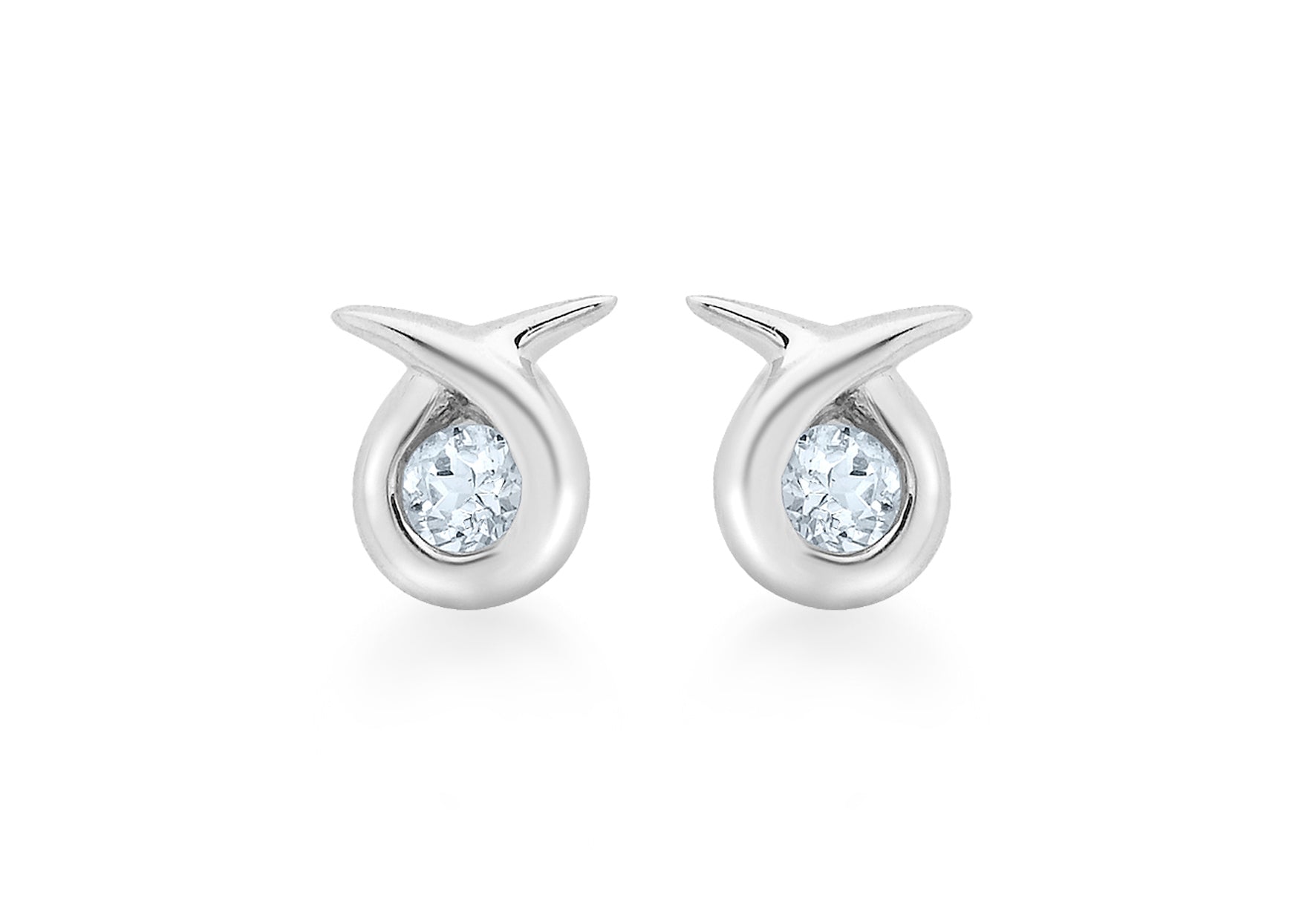 9ct White Gold Aquamarine Kiss Stud Earrings