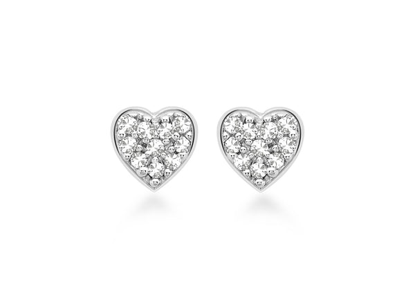 9ct White Gold 0.05t Pave Set Diamond 4mm x 4mm Heart Stud Earrings