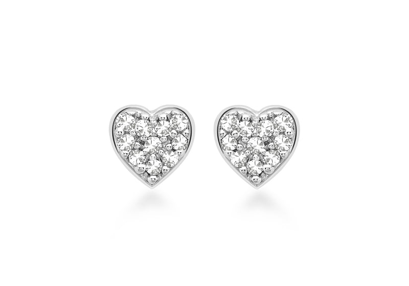 9ct White Gold 0.05t Pave Set Diamond 4mm x 4mm Heart Stud Earrings