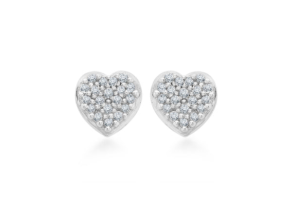 9ct White Gold 0.10ct Pave Set Diamond 6mm x 6mm Heart Stud Earrings