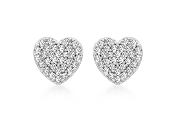 9ct White Gold 0.25t Pave Set Diamond 9mm x 9mm Heart Stud Earrings