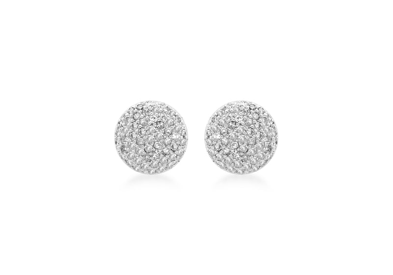 9ct White Gold 0.55t Pave Set Diamond 9mm Round Stud Earrings