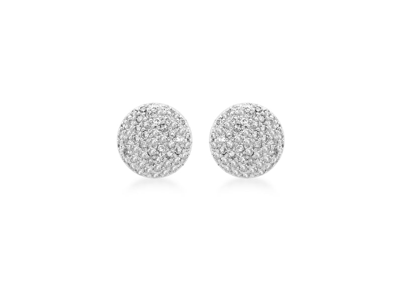 9ct White Gold 0.55t Pave Set Diamond 9mm Round Stud Earrings