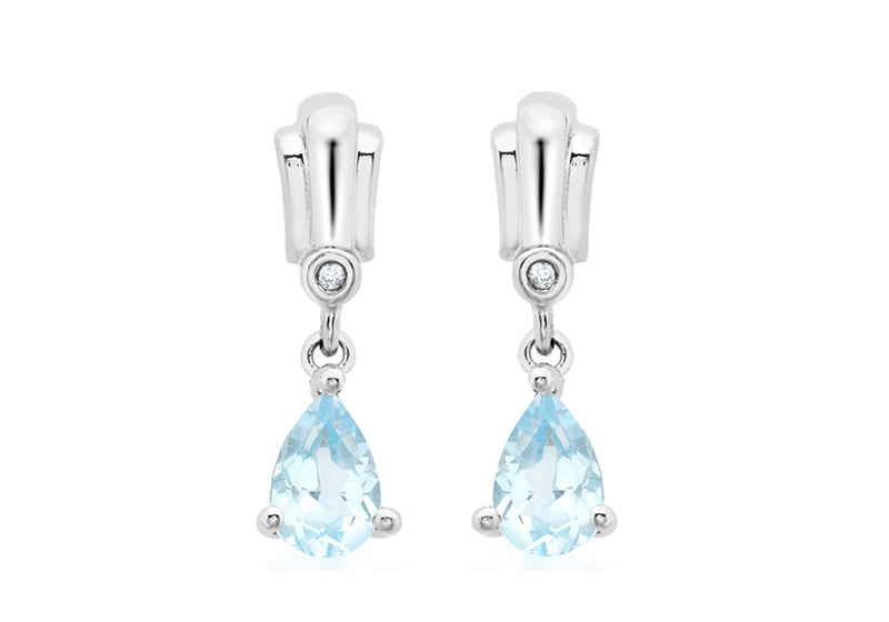 9ct White Gold 0.01t Diamond and Blue Topaz Drop Earrings