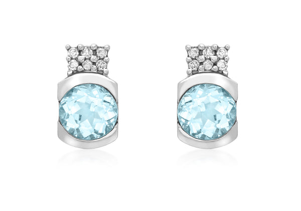 9ct White Gold 0.05t Diamond and Blue Topaz Stud Earrings