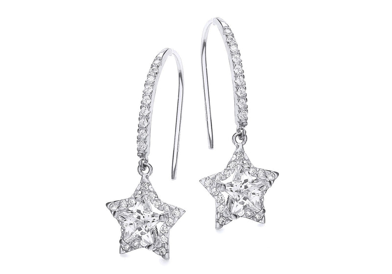 9ct White Gold Zirconia  Star Drop Earrings