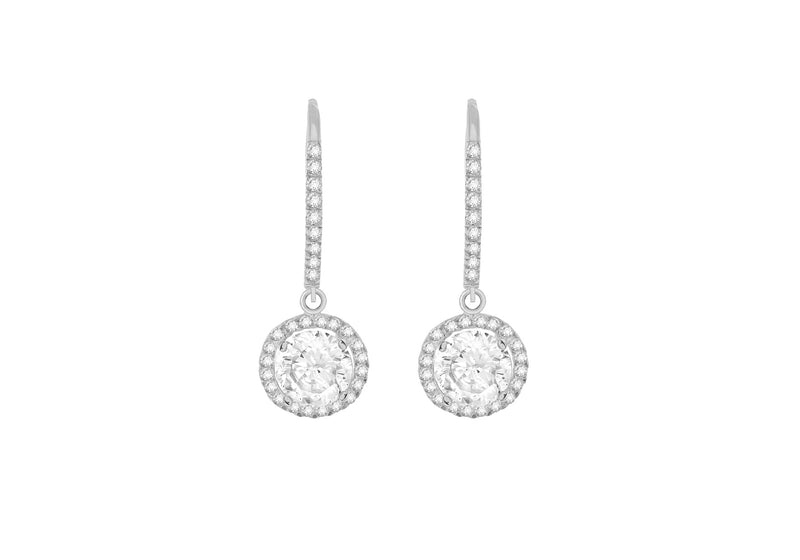 9ct White Gold Round Zirconia  9.4mm x 27mm Drop Earrings