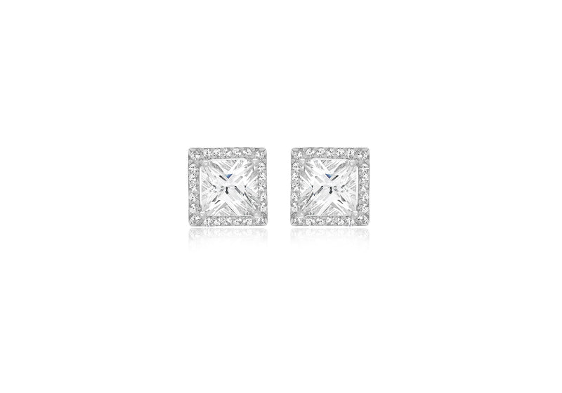 9ct White Gold Square Zirconia  and Pave 9mm x 9mm Stud Earrings