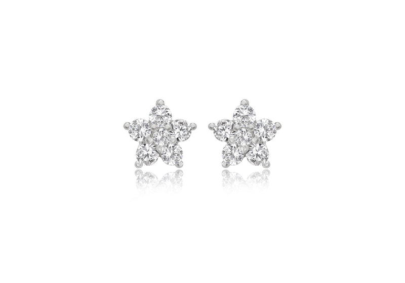 9ct White Gold Zirconia  Cluster Flower Stud Earrings