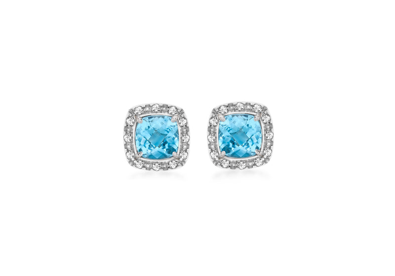 9ct White Gold 0.10ct Diamond and Blue Topaz Stud Earrings