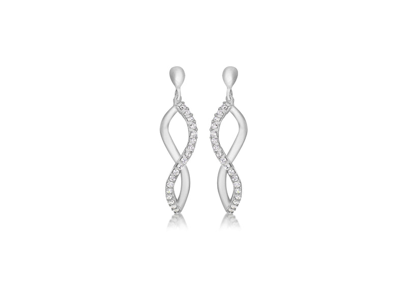 9ct White Gold Zirconia  9mm x 32mm 'Figure 8' Drop Earrings