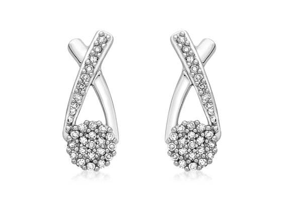 9ct White Gold 0.16ct Pave Set Diamond Crossover Stud Earrings