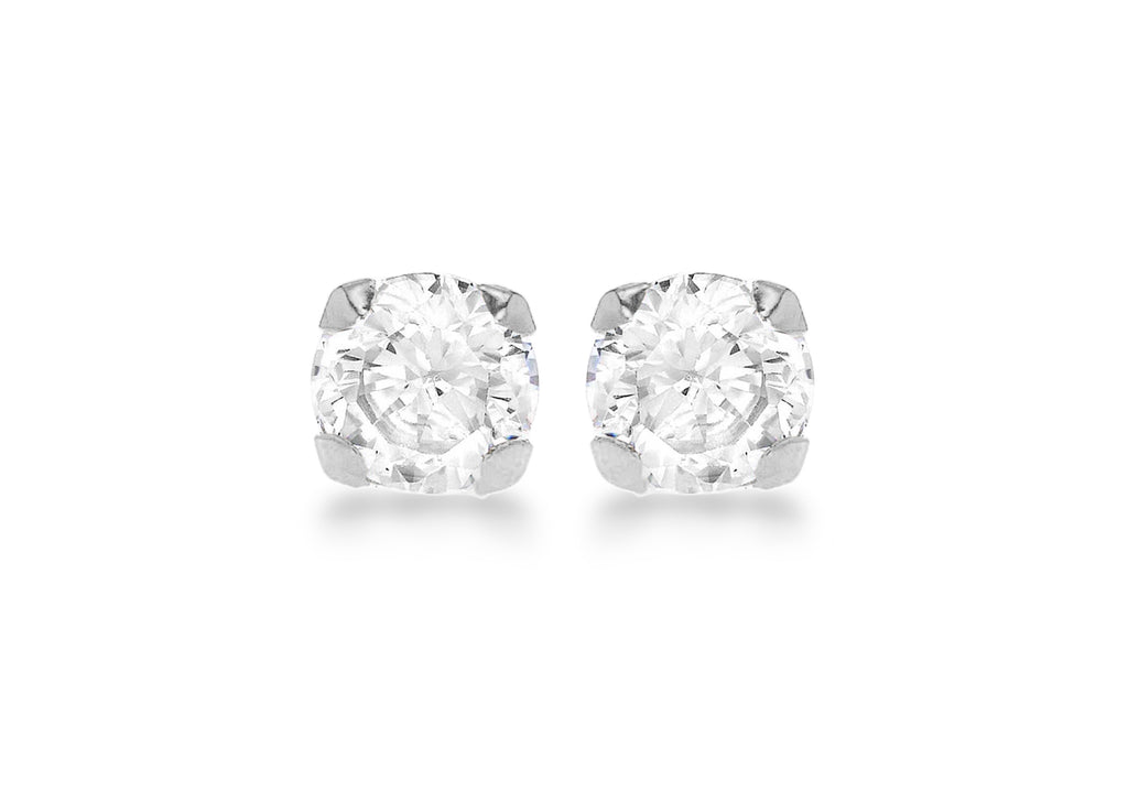 9ct White Gold Round Zirconia  7mm Stud Earrings