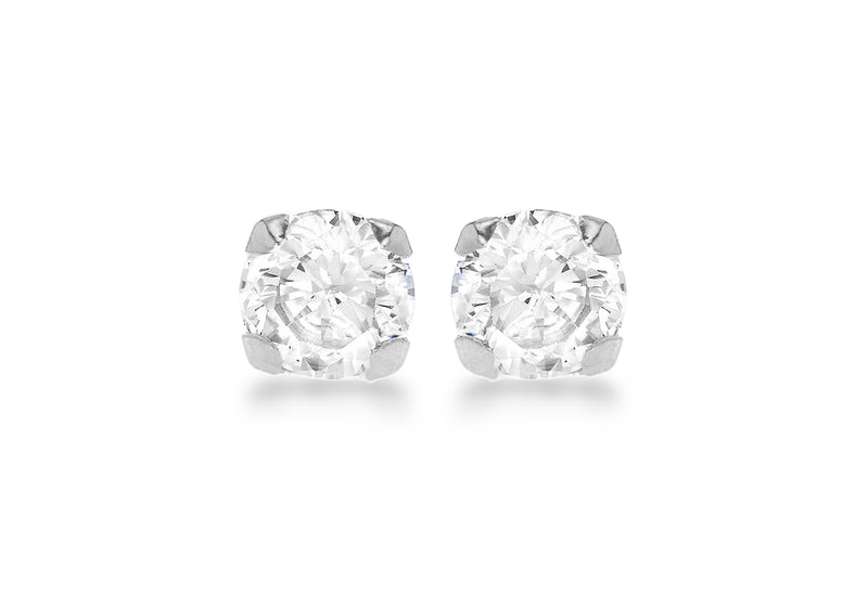 9ct White Gold Round Zirconia  7mm Stud Earrings
