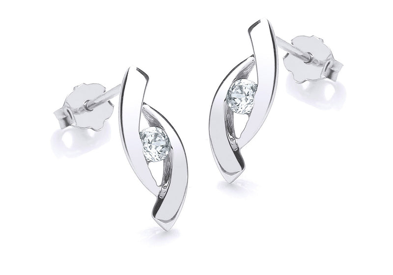 9ct White Gold Zirconia  4mm x 12mm Crossover Stud Earrings