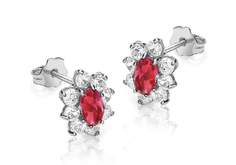 9ct White Gold Red and White Zirconia  Stud Marquise Cluster 7mm x 9mm Stud Earrings