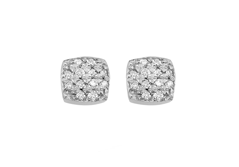 9ct White Gold 0.10ct Diamond Pave Set 5mm ushion Stud Earrings