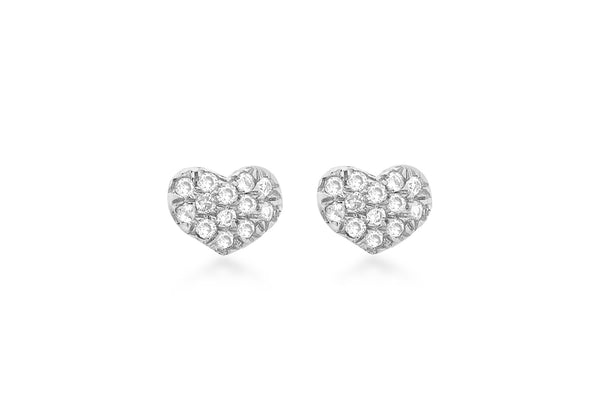 9ct White Gold 0.10ct Diamond Pave Set 6mm x 4mm Heart Stud Earrings