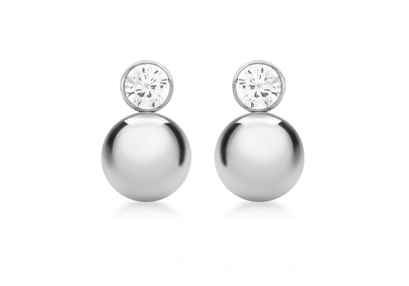 9ct White Gold 5mm Zirconia  and 9mm Ball Drop Earrings