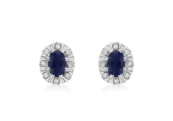 9ct White Gold 0.16t Diamond and Sapphire Cluster Stud Earrings