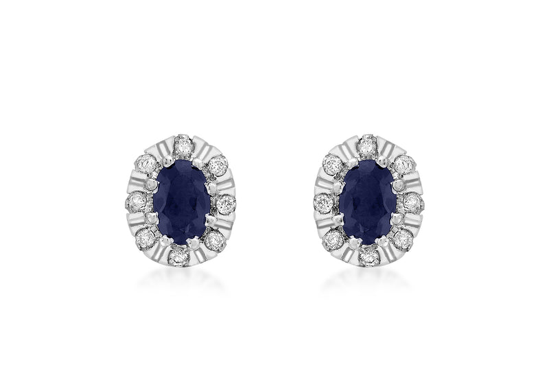 9ct White Gold 0.16t Diamond and Sapphire Cluster Stud Earrings
