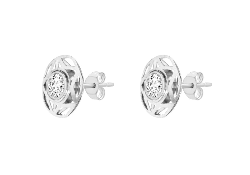 9ct White Gold 10mm Zirconia  and Star Stud Earrings