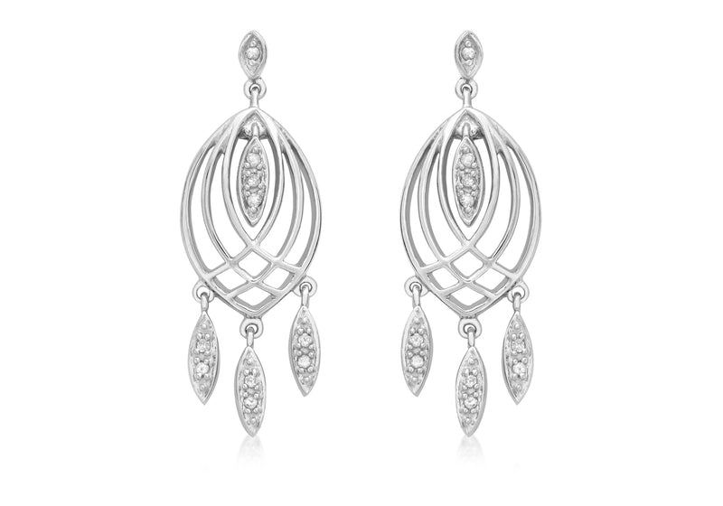 9ct White Gold 0.11t Diamond handelier Drop Earrings