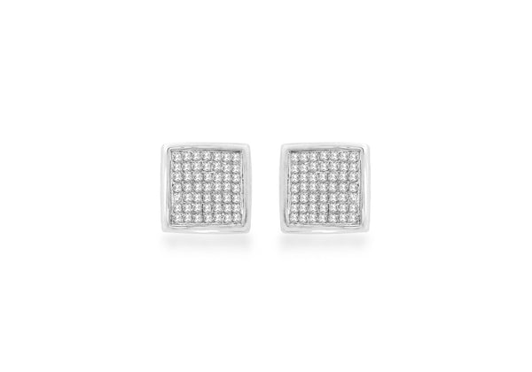 9ct White Gold 0.50ct Pave Set Diamond 8mm Square Stud Earrings