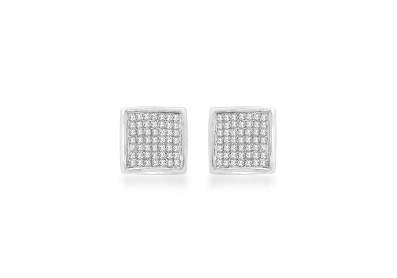 9ct White Gold 0.50ct Pave Set Diamond 8mm Square Stud Earrings