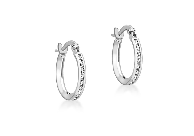 9ct White Gold Zirconia  Band 13mm Creole Earrings
