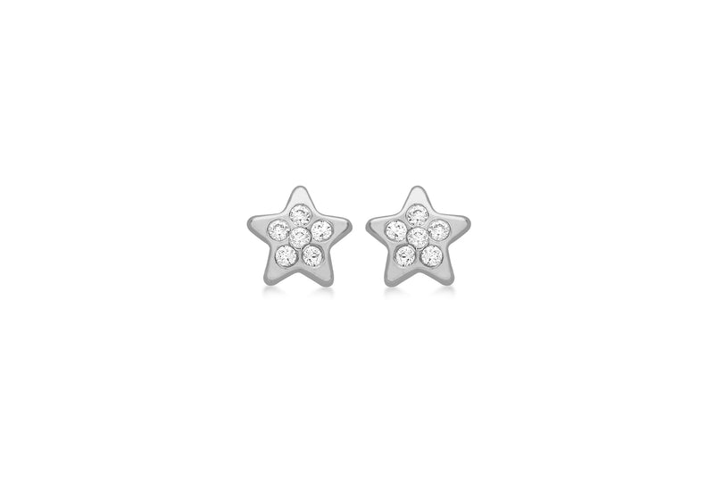 9ct White Gold Zirconia  Set Star Stud Earrings