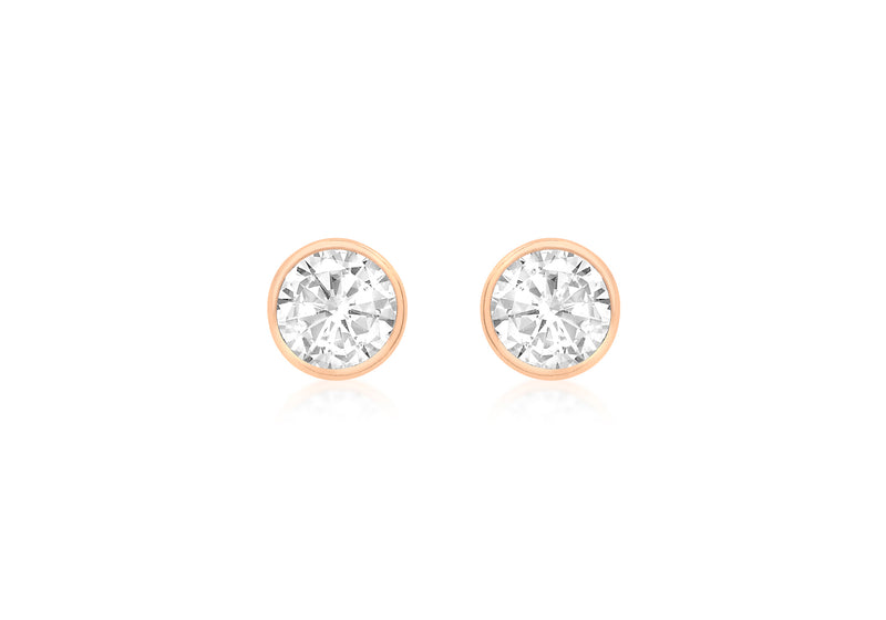 9ct Rose Gold Rubover Zirconia  4.2mm Stud Earrings