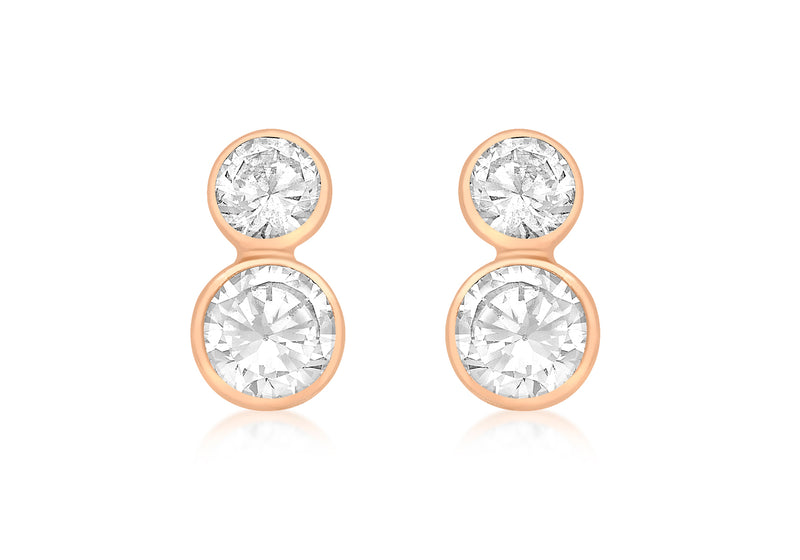 9ct Rose Gold Graduated Zirconia  5mm x 10mm Drop Stud Earrings