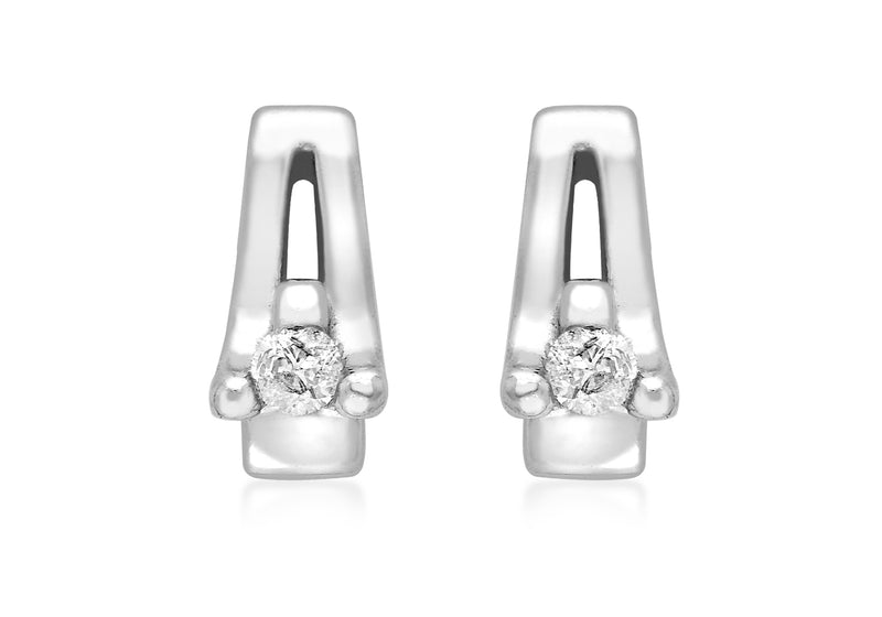9ct White Gold 0.07t Solitaire Diamond and Bar Stud Earrings