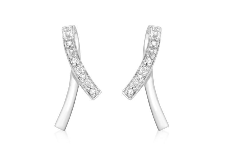 9ct White Gold 0.04t Diamond Ribbon Stud Earrings